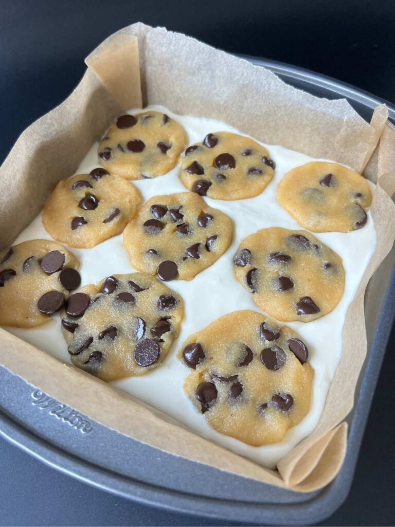 before baking keto chocolate chip cheesecake bars