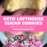 soft, frosted keto copycat "Lofthouse" cookies with just 2g net carbs! These sugar-free, gluten-free cookies are thick, buttery, and topped with creamy keto buttercream frosting.