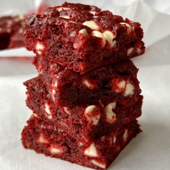 stack of red velvet brownies