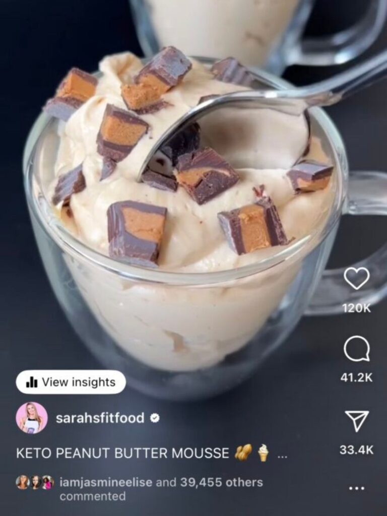 screenshot of viral keto peanut butter mousse post on instagram