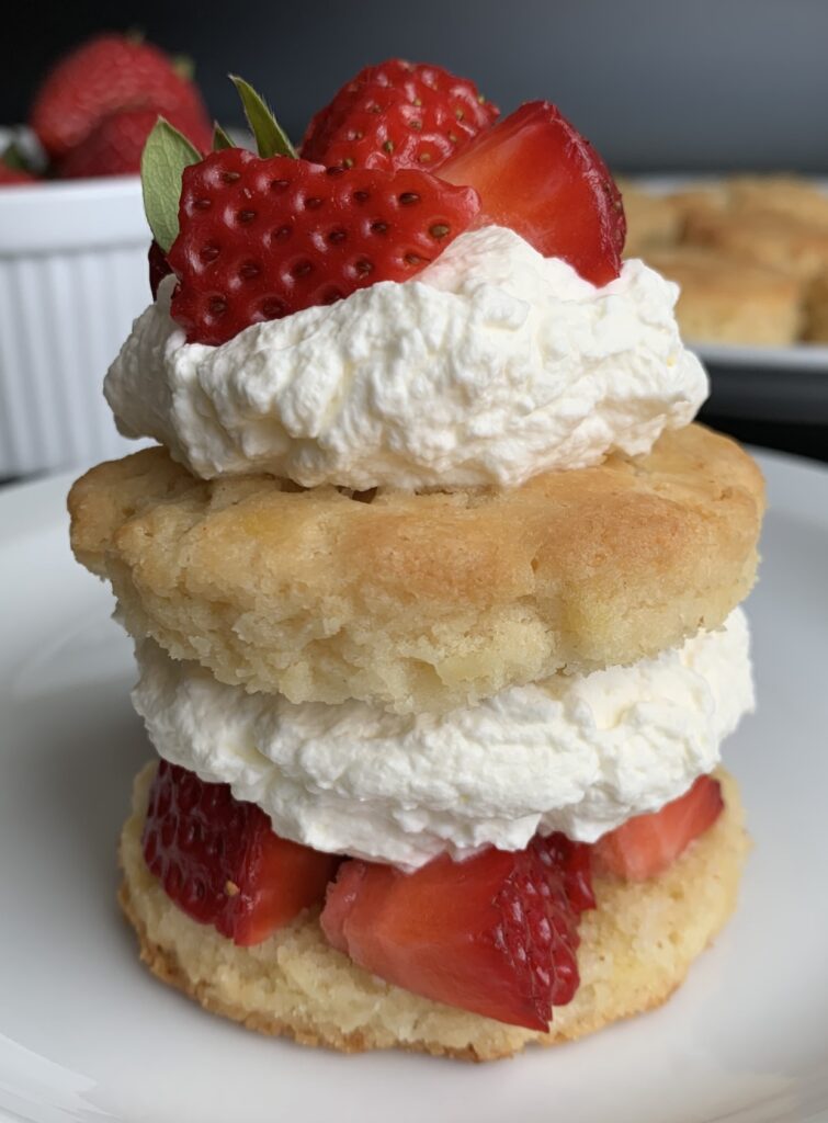 keto strawberry shortcake with low-carb biscuit