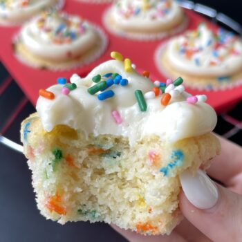 funfetti cupcake with bite taken