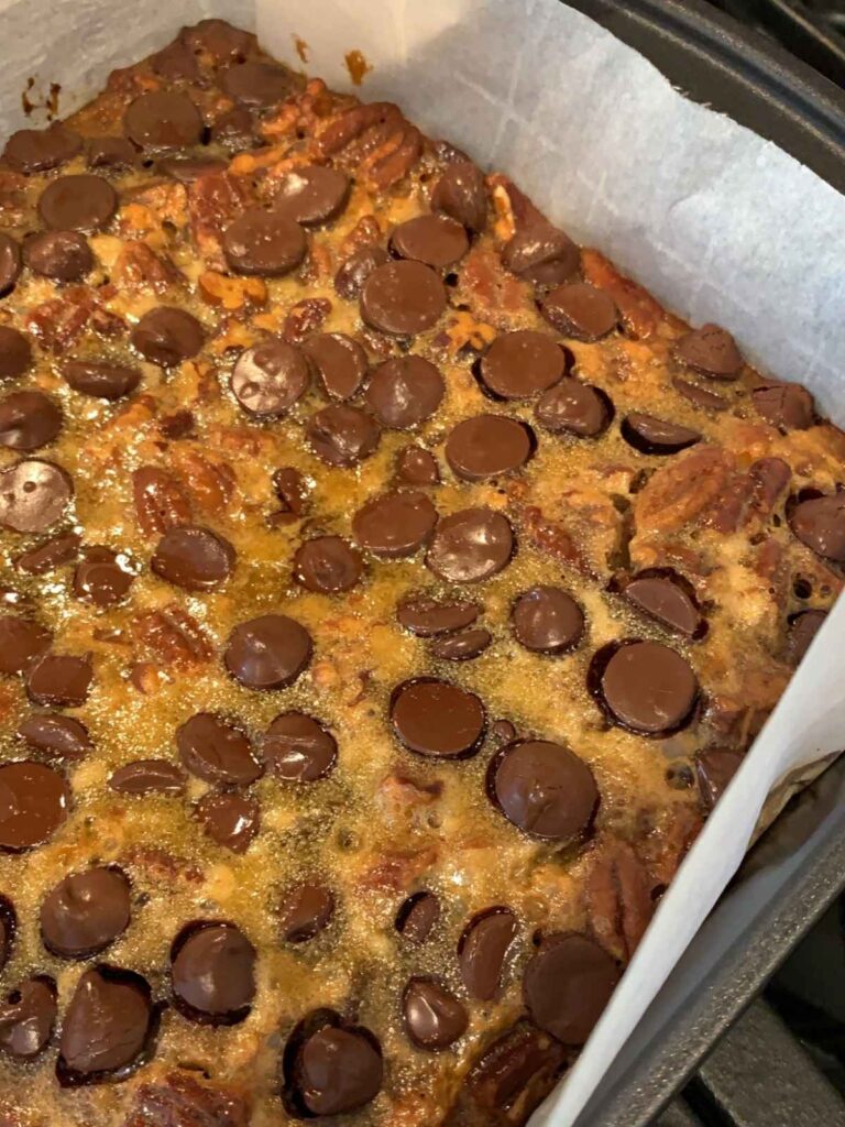 pecan pie bars after baking