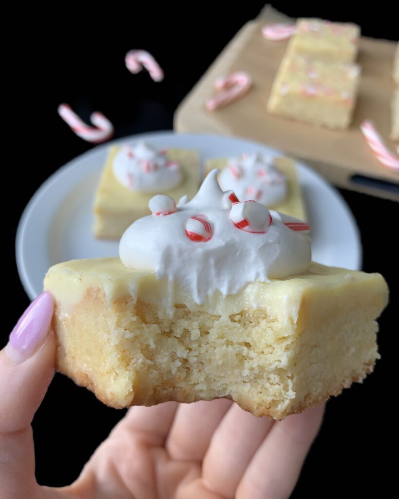 keto candy cane white chocolate blondies