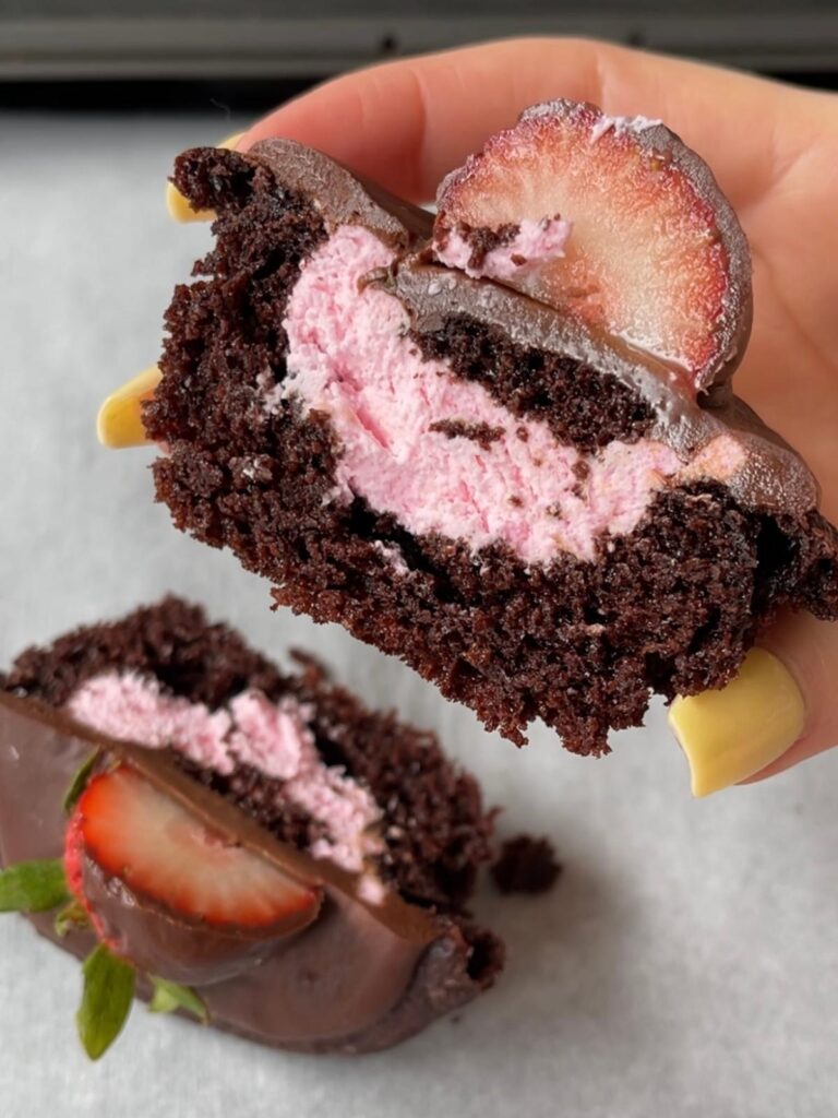 Keto Chocolate Covered Strawberry Cupcakes