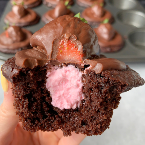 Keto Chocolate Covered Strawberry Cupcakes