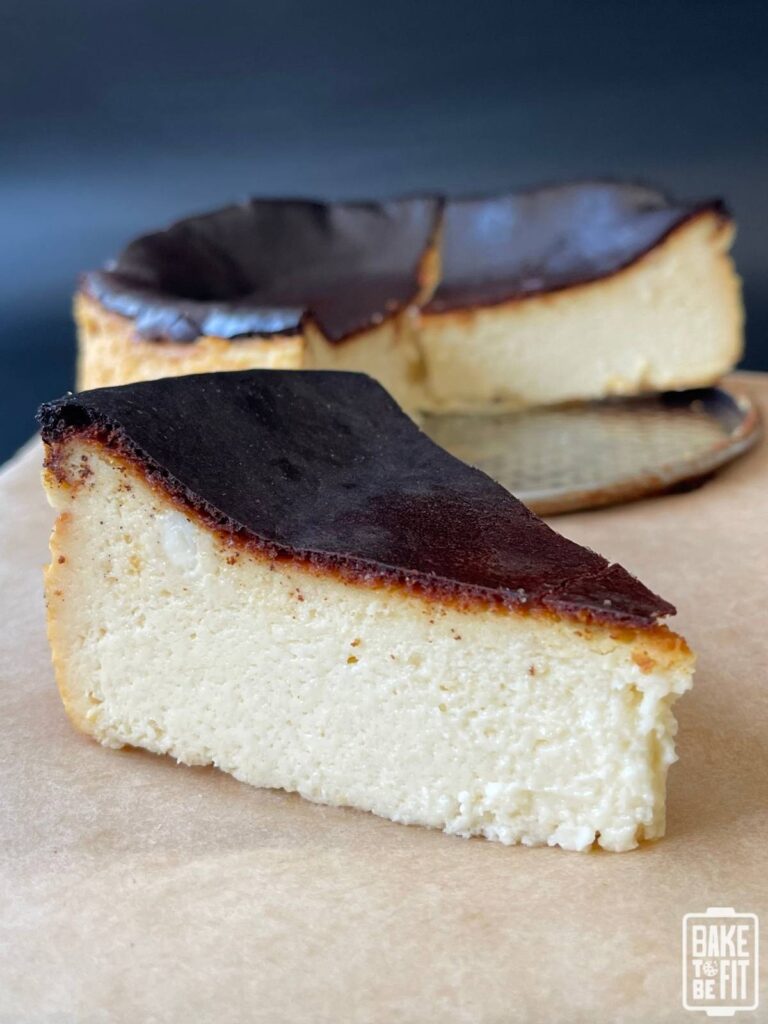 a slice of keto burnt basque cheesecake